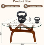 Glass Coffee Tables for Living Room, Triangle Coffee Table with Non-Tip Rubber Wood Base, Morden Tea Table with Tempered Glass Top | Perfect for Homes with Kids/Pets, Office, Apartment (Brown)
