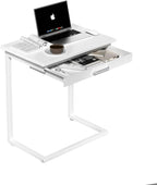 C Shaped End Table,Small Couch Side Table with Drawer,for Living Room, Bedroom Magazines, Computers, Coffee, Small Objects Storage.White