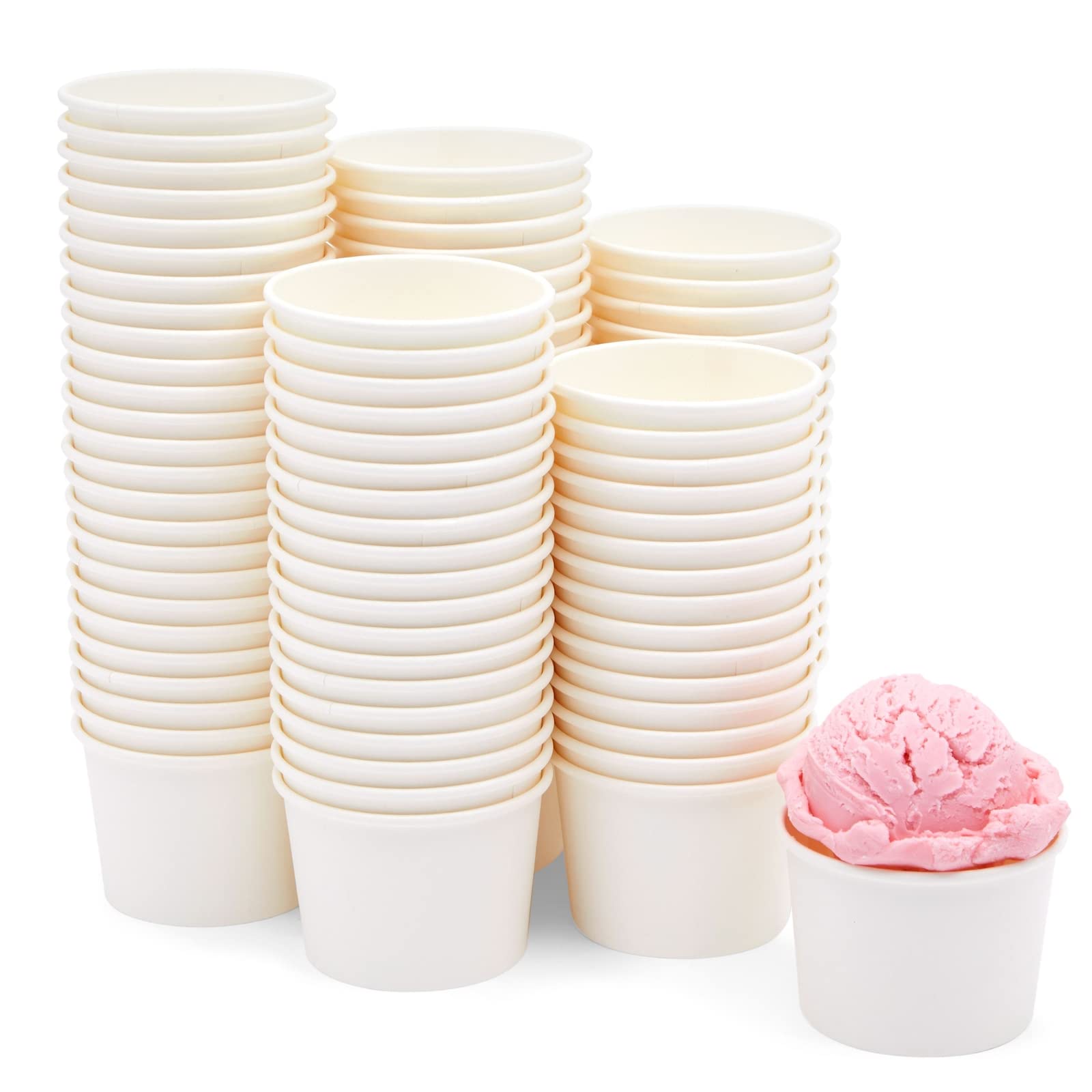 Juvale 100er-Pack Einweg-Papier-Eisbecher, 5oz Dessertschalen für Sundae-Bar, gefrorener Joghurt (Weiß)