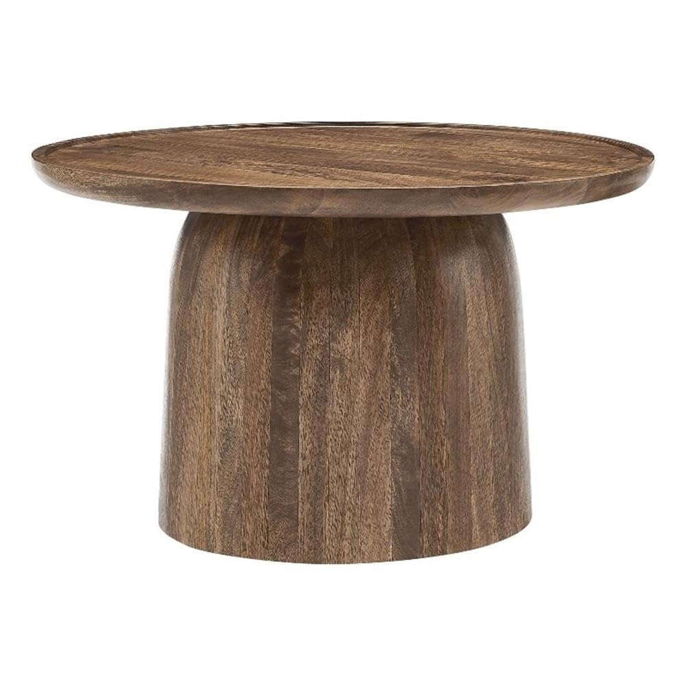 Modway Holloway 30 Inch Round Mango Wood Coffee Table in Black – Contemporary Circle Drum for Living Room – Mid-Century Modern Table with Solid Tabletop
