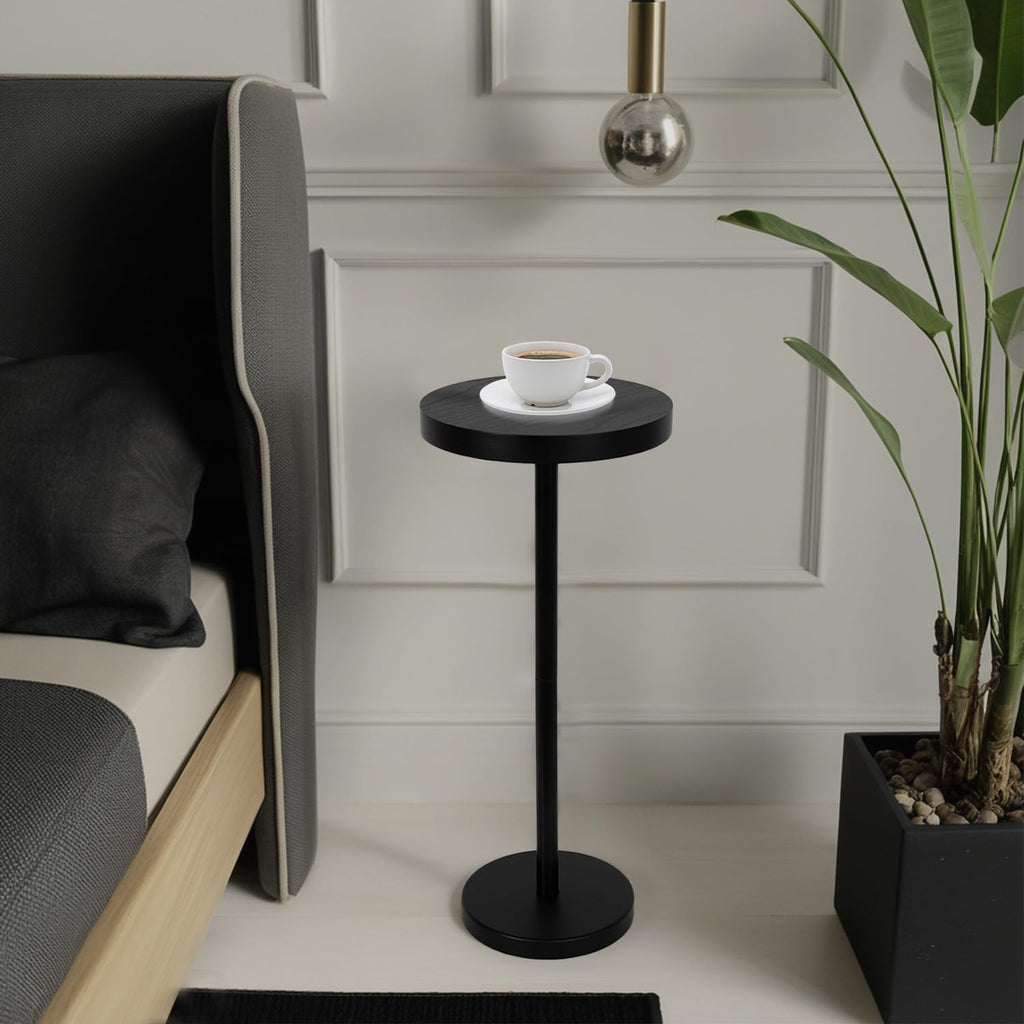 Pedestal Side Table, Small Drink Table for Small Space Living Room, Dorm, Home Office and Bedroom, Black