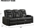 Home Theater Seats, Faux Leather Movie 3 Seat Recliner Sofa with Hidden Arm Storage, Power Gaming Reclining Sofa with USB Charge and Cup Holders