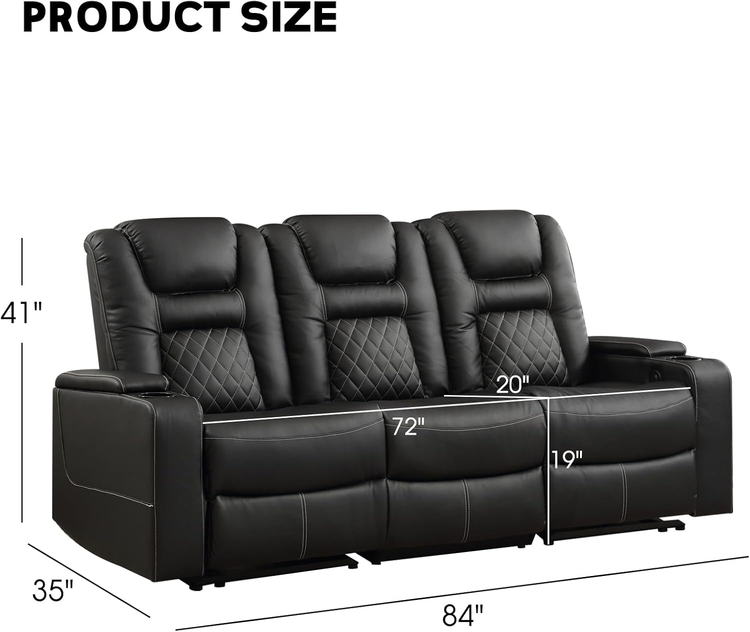Home Theater Seats, Faux Leather Movie 3 Seat Recliner Sofa with Hidden Arm Storage, Power Gaming Reclining Sofa with USB Charge and Cup Holders