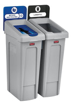 Rubbermaid Commercial Products Slim Jim Recycling Station 2-Stream Landfill/Mixed Recycling Bin/Can/Kit/Station, 23-Gallon, for Offices/Home/Higher Education/Commercial Facilities