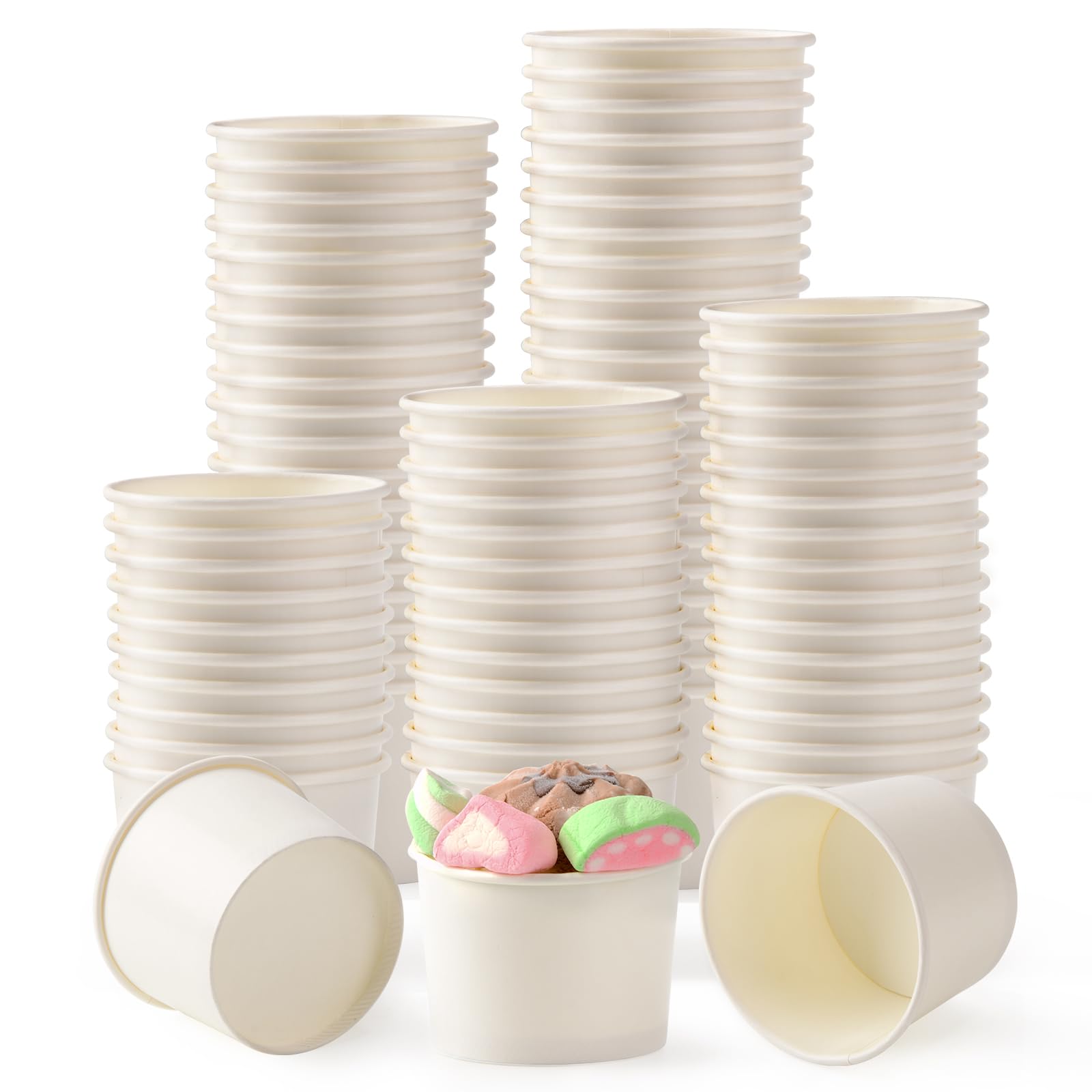 Belinlen 200 Count 4 oz Paper Ice Cream Cups Frozen Yogurt Cup Dessert Bowls Frozen Dessert Supplies(White)