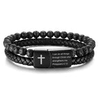 MEALGUET Men's Inspirational Bible Verse Bracelets Lava Rock Bead Bracelet Healing Balancing Braided Leather Wristband with Magnetic Clasp