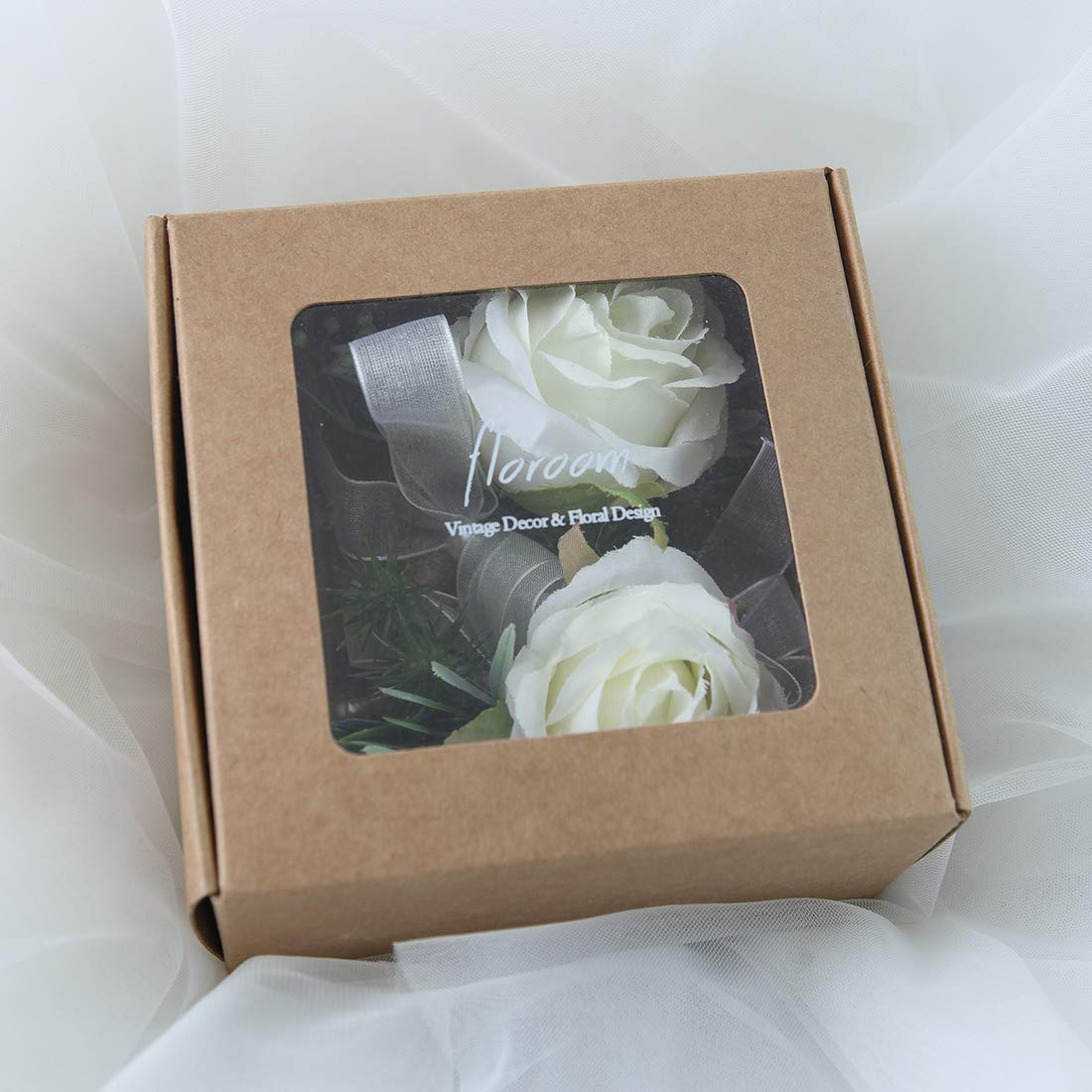 Floroom elfenbensfarvet rosen håndledskorsage håndledsarmbånd og sæt med boutonniere til mænd til hvide bryllupsblomster tilbehør til prom jakkesætsdekorationer