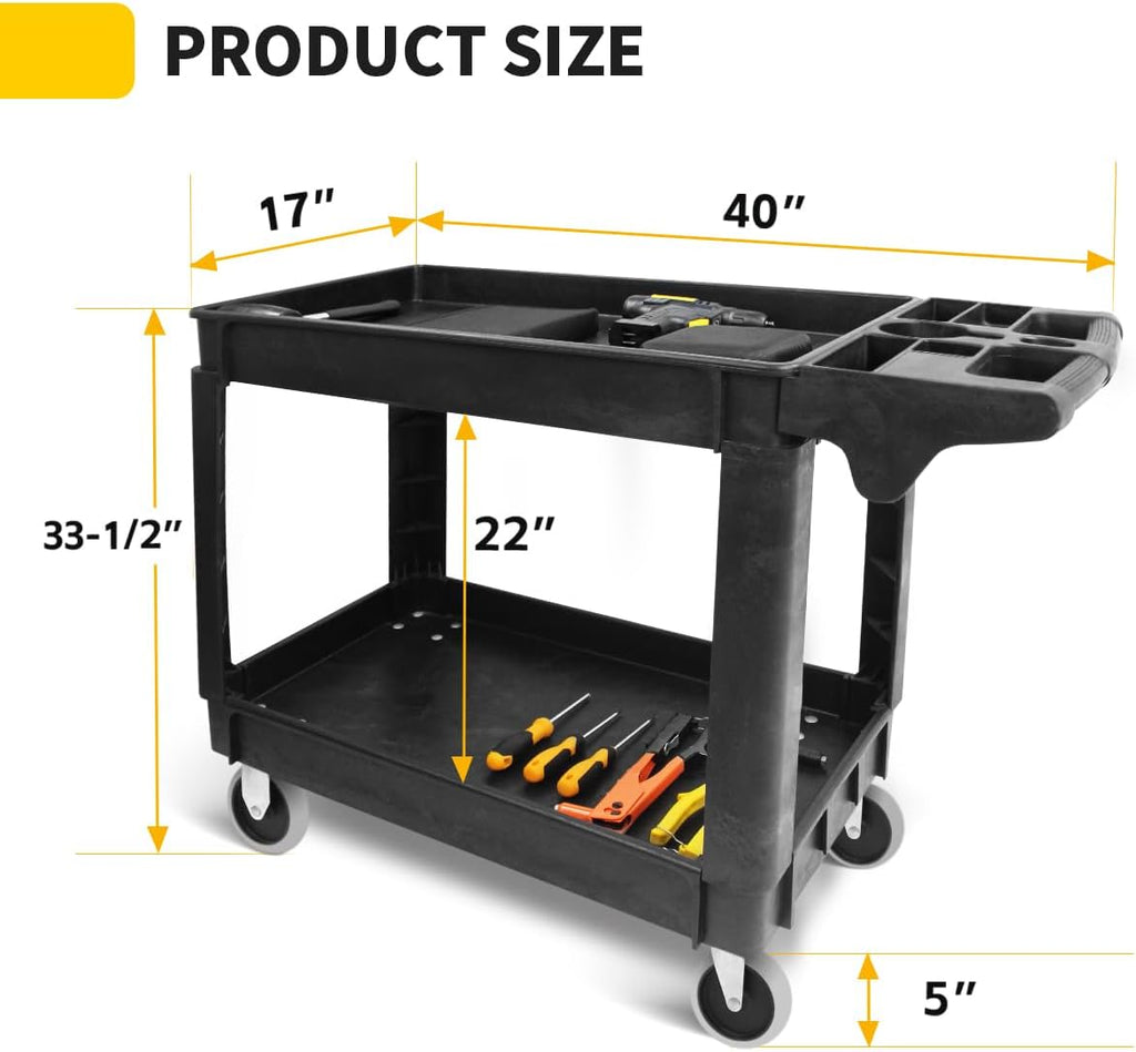 MaxWorks 80855 500-lb Utility Service PP Cart With Two Trays and Wheels 30 Inch X 16 Inch Overall Dimensions