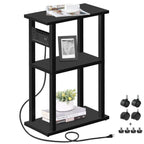 TUTOTAK Small Narrow Side Table with Charging Station, Skinny End Table for Small Spaces, Slim Nightstand with USB Ports and Outlet, Sofa Beside Table with Wheels, Brown TB01BB046