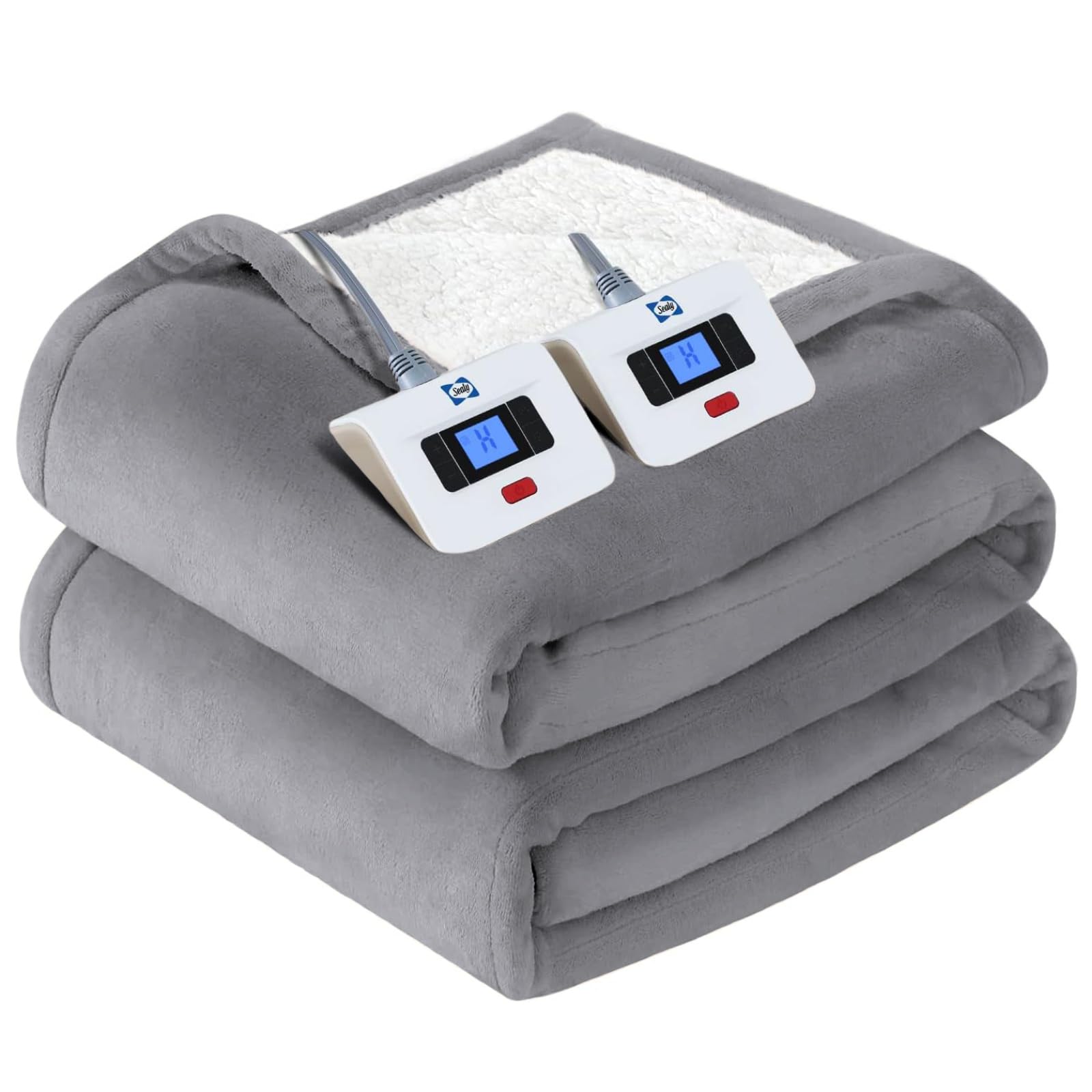Sealy Electric Blanket Queen Size, Flannel & Sherpa Heated Blanket with 10 Heat Setting & 1-12 Hour Auto Shut Off, Fast Heating Blanket, Machine Washable, Beige, 84 x 90 Inch