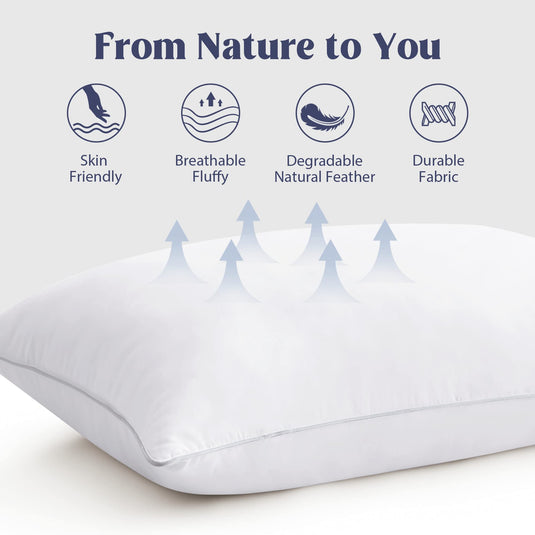 puredown® Goose Feathers and Down White Pillows with 100% Cotton Cover, Bed Sleeping Hotel Collection Pillows Set of 2, Standard Size