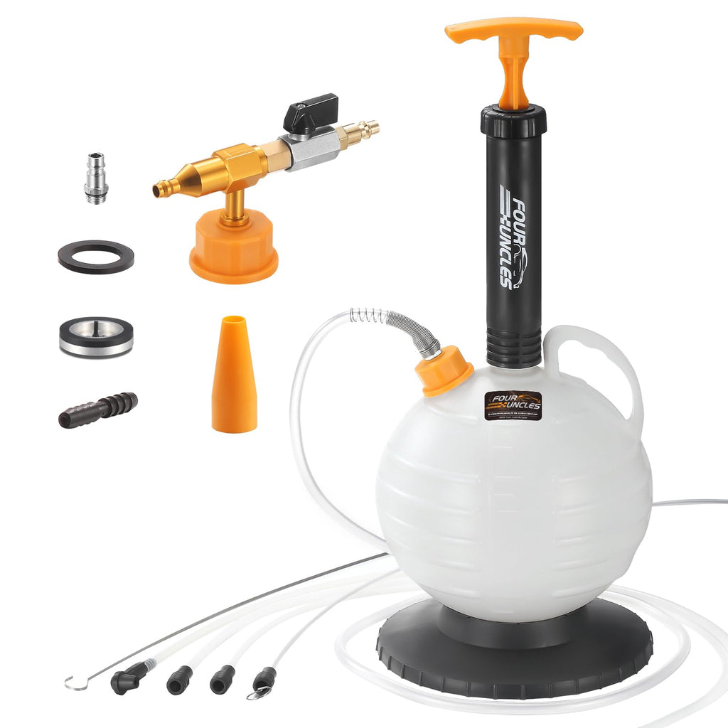 FOUR UNCLES 6L Manual Oil Extractor Pump - Fluid Extractor with 59" Main Hose, Three 41" Extension Tubes for Automotive Oil Change, a Brake Bleeding Hose for Brake Fluid Change