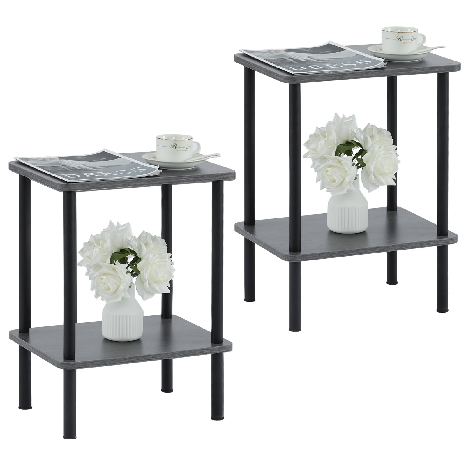 Apicizon 2 Tier End Table, Small Side Table with Solid Wood Legs, Boho Bedside Table with Storage Shelf, Nightstand for Small Spaces, Bedroom, Living Room, Entryway, Farmhouse, Easy Assembly, Natural