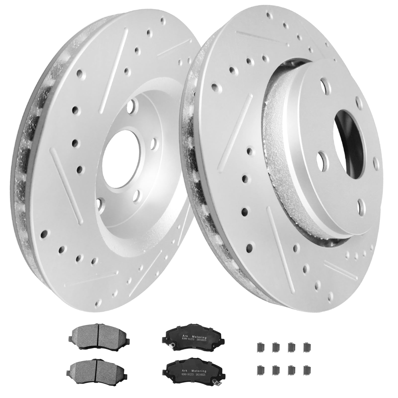 WEIZE Front +Rear Truck & Tow Brake Kit, Carbon Fiber Ceramic Brake Pads & Drilled/Slotted Brake Rotors, Fit for Dodge Ram 1500 & Classic Durango Chrysler Aspen, 5 Lug