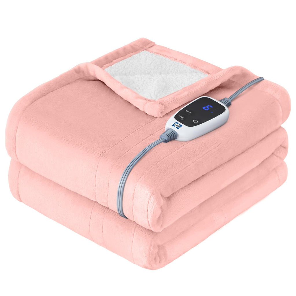 Sealy Electric Blanket Queen Size, Flannel & Sherpa Heated Blanket with 10 Heat Setting & 1-12 Hour Auto Shut Off, Fast Heating Blanket, Machine Washable, Beige, 84 x 90 Inch