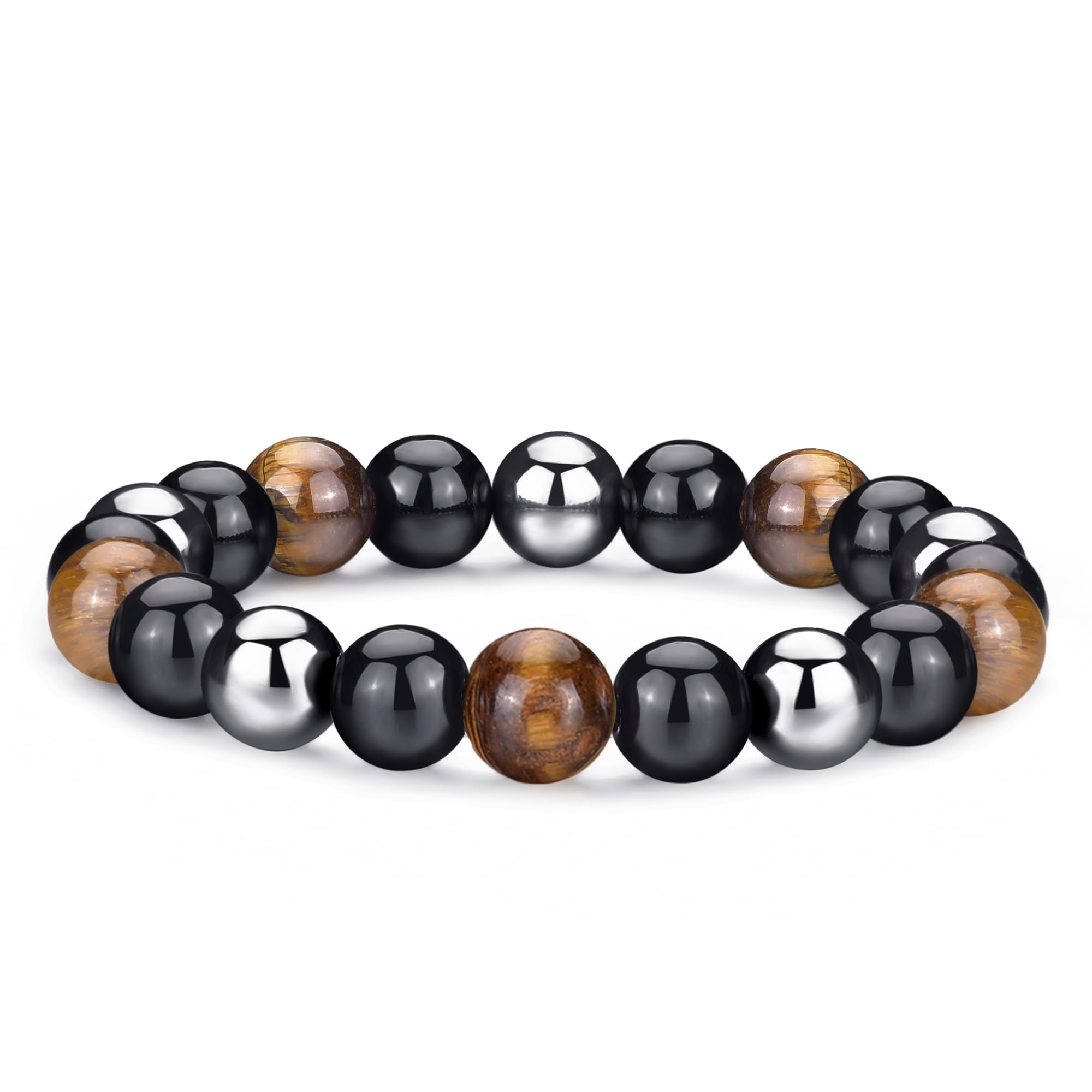 RANKEEF Mens Bead Bracelet Set - Adjustable Elastic Rope With 6&8MM Natural Stone Multi-Colored Beads - Tiger Eye Bracelets for Men - Gift