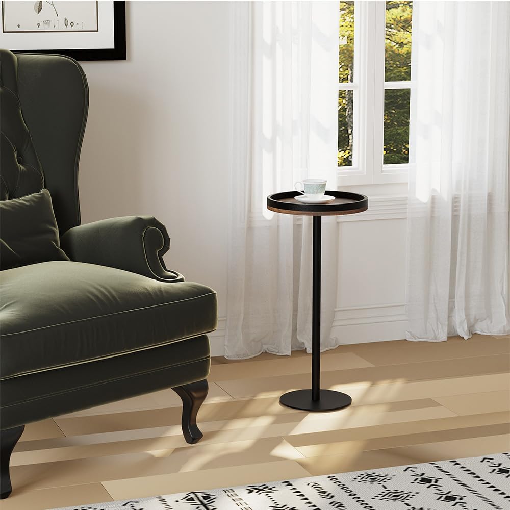 Round Drink Table,Small Pedestal Table,Small Round Side Table for Narrow Spaces,Martini Table for Living Room, Bedroom, Bathroom,Balcony (Rustic Brown)