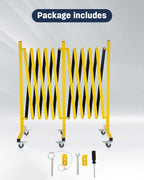 FAHKNS Industrial Expandable Barricade with Wheels 16.4 Feet Long Retractable Metal Traffic Gate Portable Security Barrier for Construction Site Elevator Outdoor Road Yellow Black