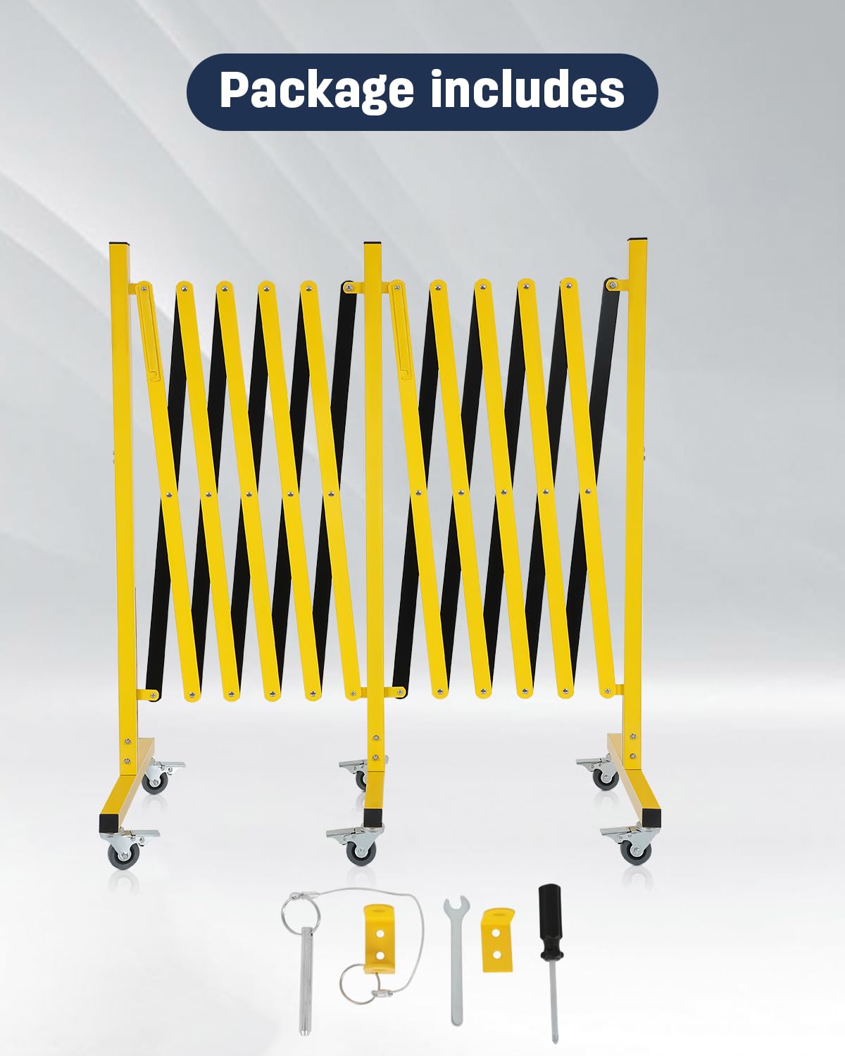 FAHKNS Industrial Expandable Barricade with Wheels 16.4 Feet Long Retractable Metal Traffic Gate Portable Security Barrier for Construction Site Elevator Outdoor Road Yellow Black