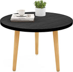 Round Coffee Table Low Table with 3 Solid Wood Sturdy Legs, Floor Table Desk for Sitting on The Floor, Storage and Living Room Furniture (Black)