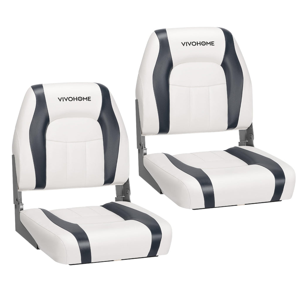 VIVOHOME Folding Low Back Boat Seats 2 Pack, Waterproof Boat Captain Chairs, 4 Mounting Screws Included, White and Blue