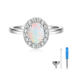 Sterling Silver Opal Cremation Urn Ring: Women Cremation Memorial Keepsake Ring for Ashes With Cubic Zirconia Bereavement Jewelry Gift for A Loss of The Loved One