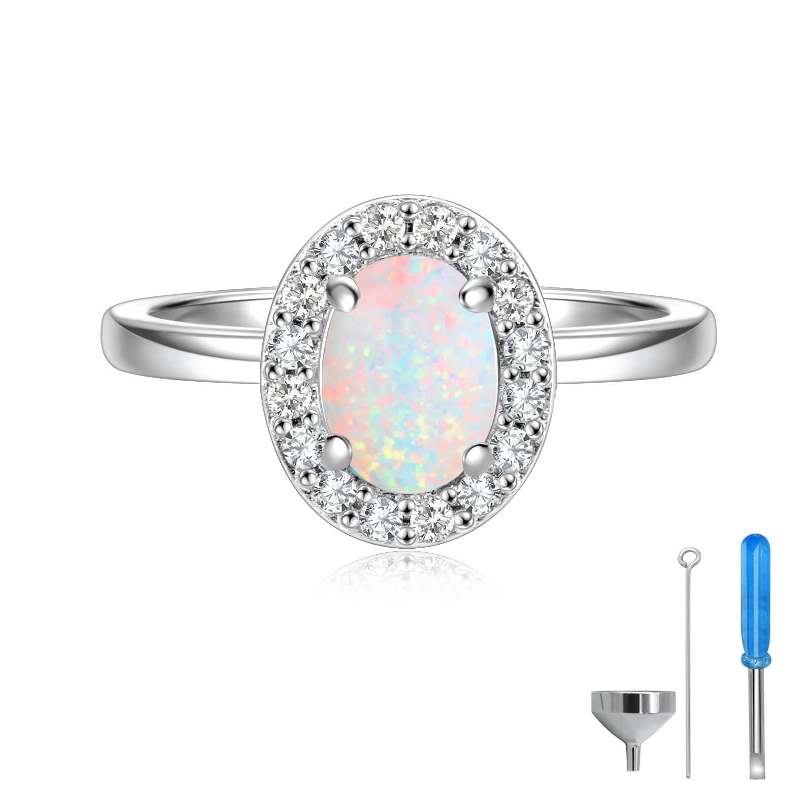 Sterling Silver Opal Cremation Urn Ring: Women Cremation Memorial Keepsake Ring for Ashes With Cubic Zirconia Bereavement Jewelry Gift for A Loss of The Loved One