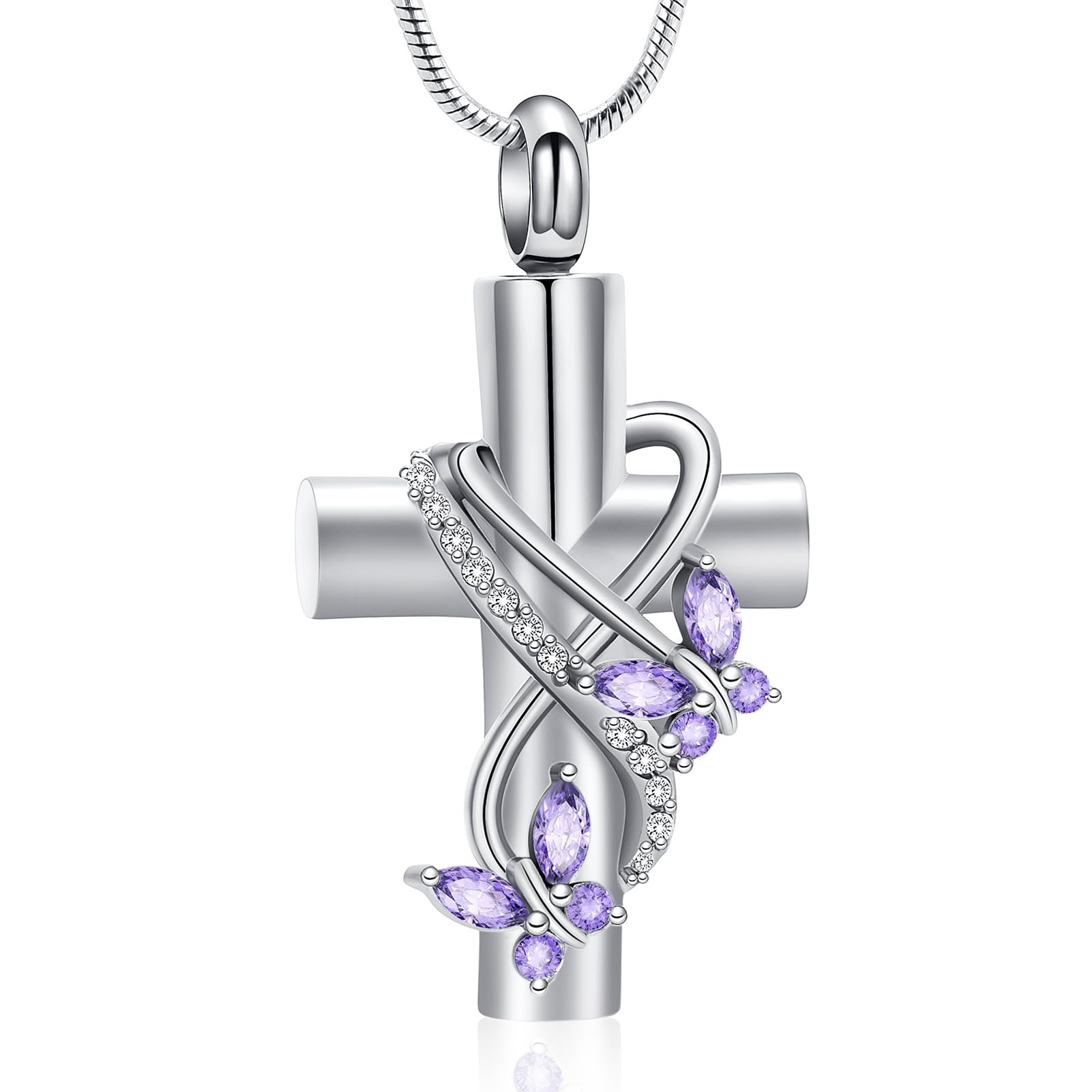 Imrsanl Butterfly Cross Urn Necklace for Ashes Men Women Cremation Jewelry Ashes Pendant for Human Memorial Ash Jewelry