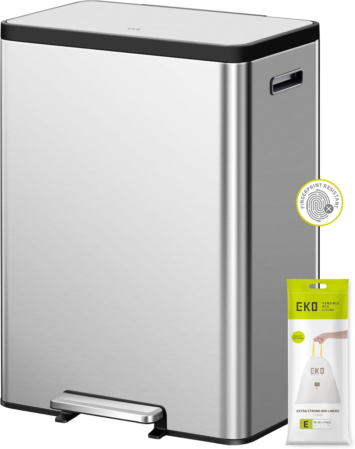 EKO EcoCasa II 36L+24L Dual Trash Can with Recycle Bin, Stainless Steel Garbage Can with Lid, Deodorizer Compartment, Odor-Proof and Fingerprint Resistant