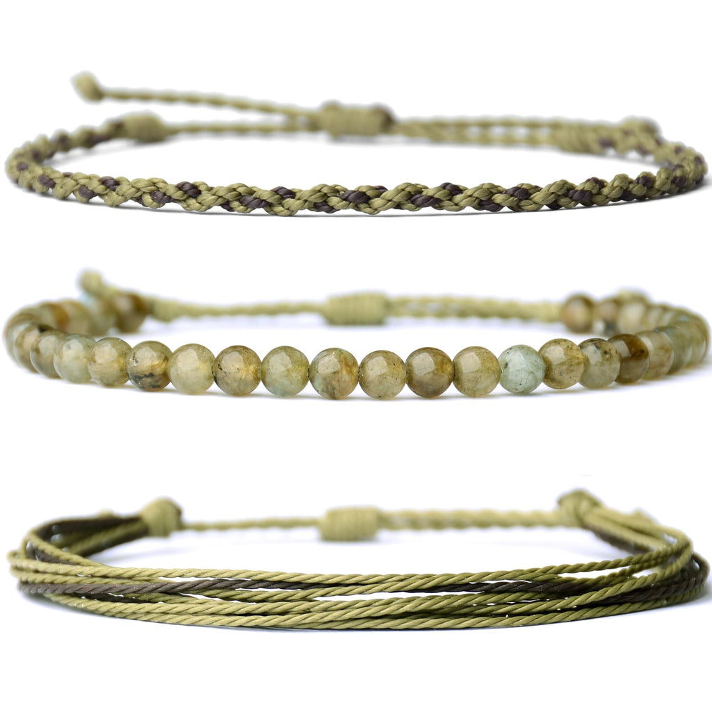 Handmade Natural Stone Beaded Healing Bracelet Gift for Men Adjustable Rope String Bracelet (Lava Rock, Adjustable)