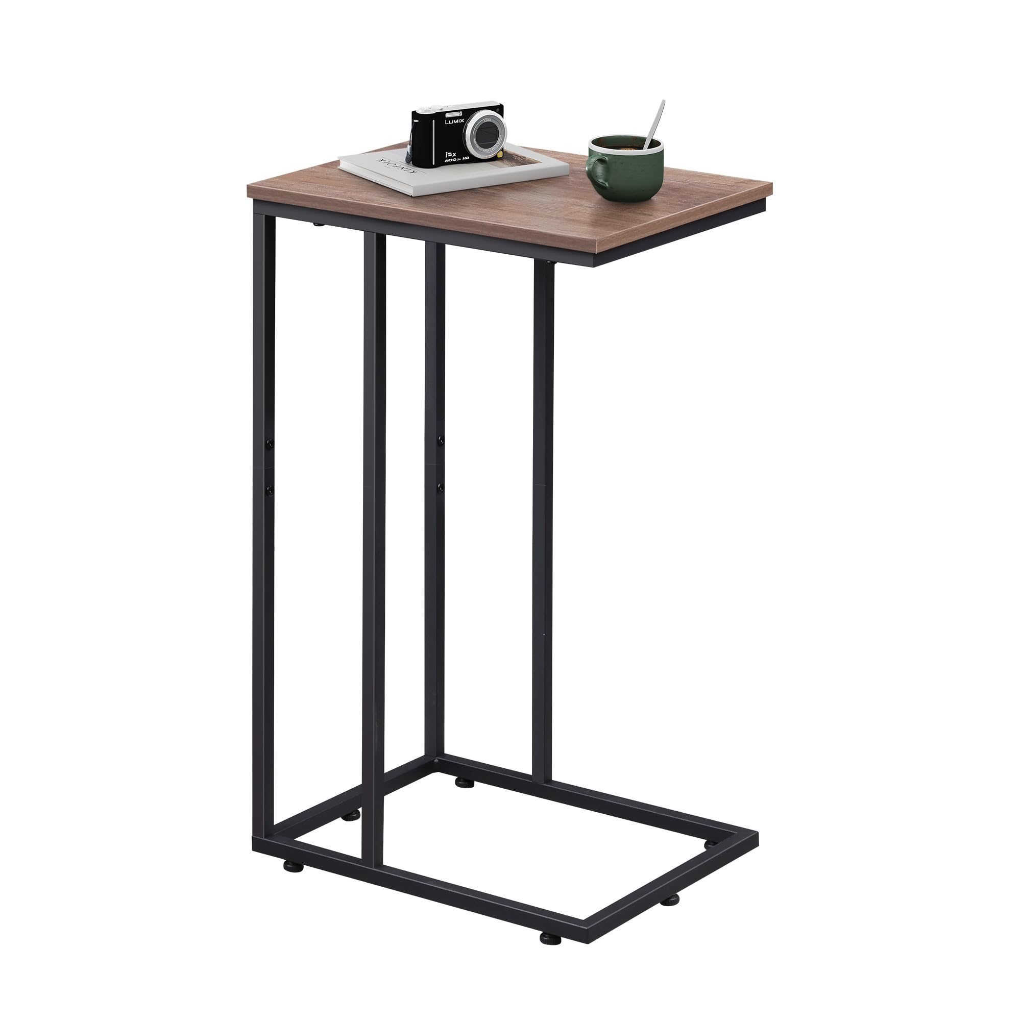 WLIVE Side Table, C Shaped End Table for Couch, Sofa and Bed, Large Desktop C Table for Living Room, Bedroom, Retro Brown and Black