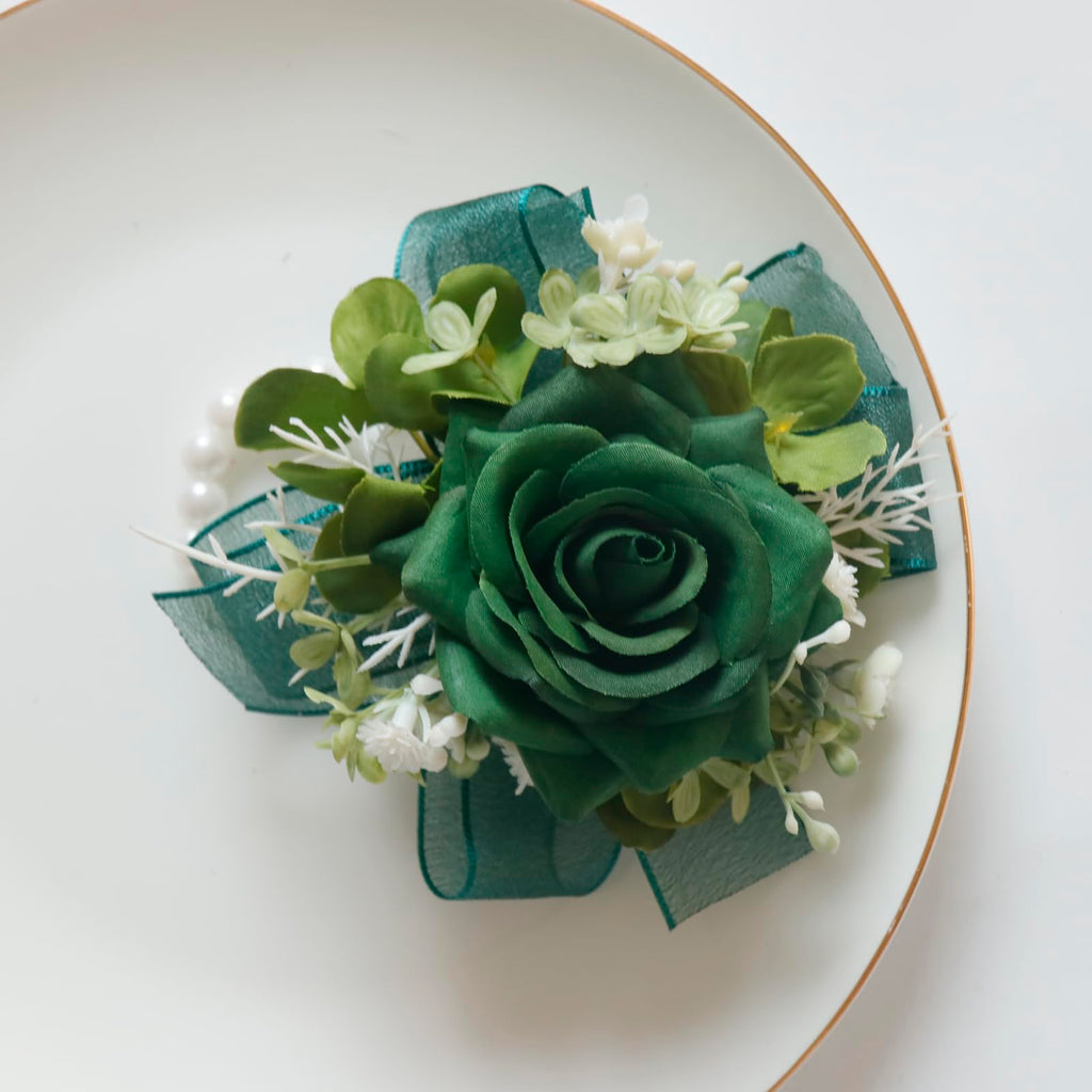 MAFELOE Corsage and Boutonniere Set for Wedding Prom Party Homecoming Celebration Artificial Flower Accessories Suit Decor 2 Pieces - Dark Green
