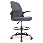 Primy Drafting Chair Tall Office Chair with Flip-up Armrests Executive Ergonomic Computer Standing Desk Chair with Lumbar Support and Adjustable Footrest Ring (Black)