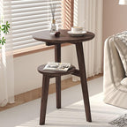 Solid Wood Round Side Table with 2 Open Shelves – Decorative Nightstand & Coffee Table for Bedroom, Living Room, or Study(Brown)