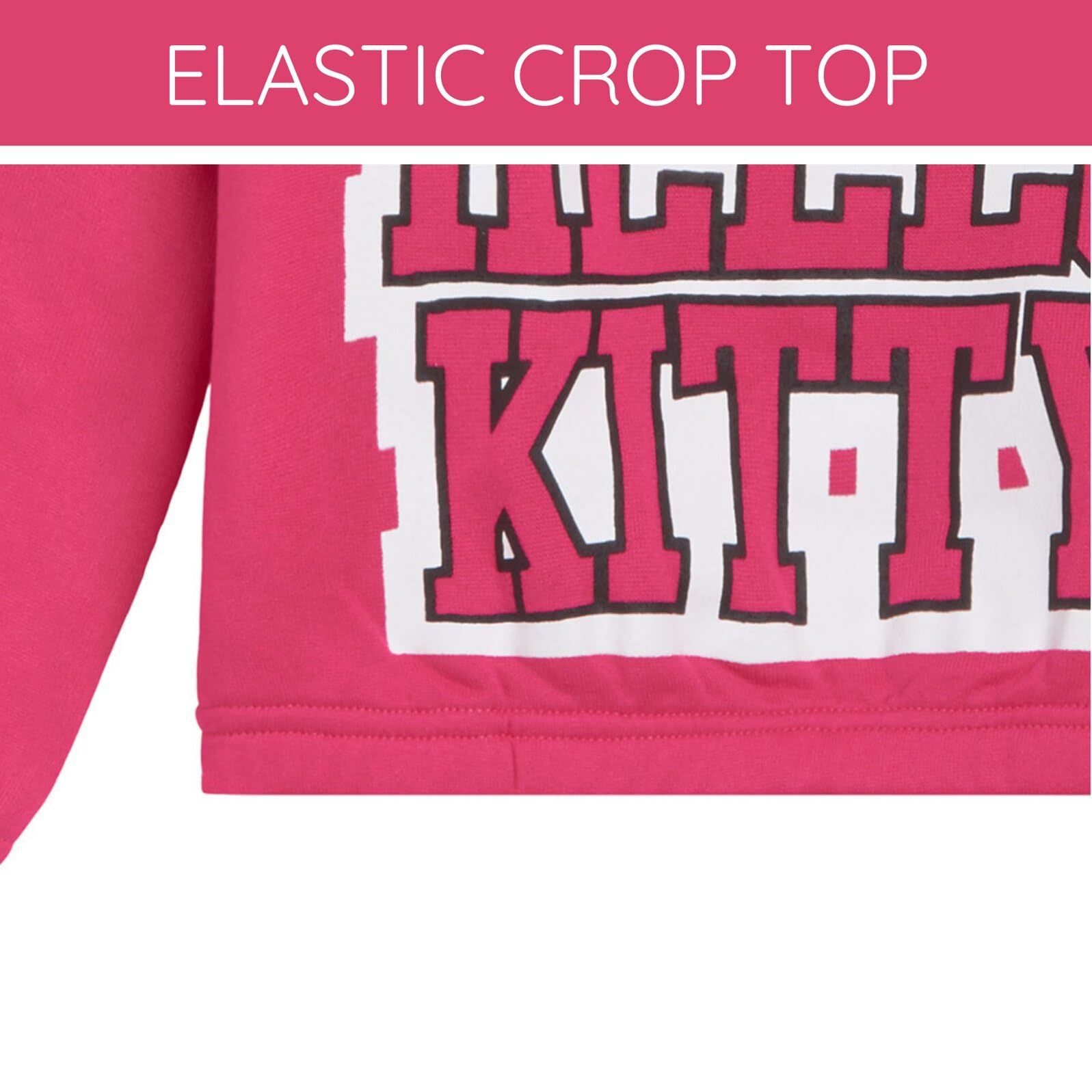 Hello Kitty Big Girls Fleece Boxy Sweatshirt Crop Top and Flare Pants Outfit Set Fuchsia 10-12