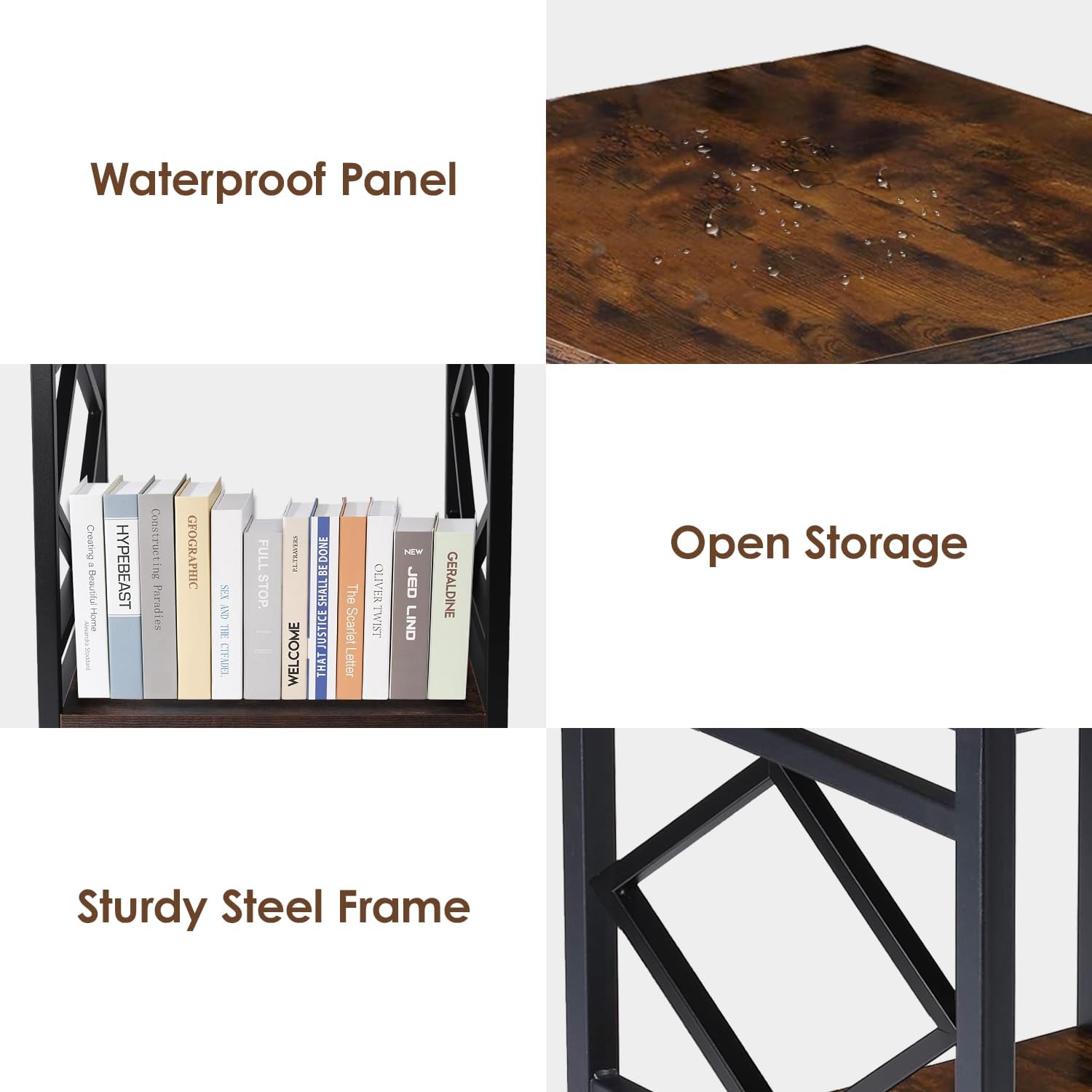 Mini Fridge Table with Storage Industrial End Table Square Bedside Table with Large Capacity Storage Metal Frame Nightstand Coffee Stand Printer Table for Living Room Bedroom Rustic Brown