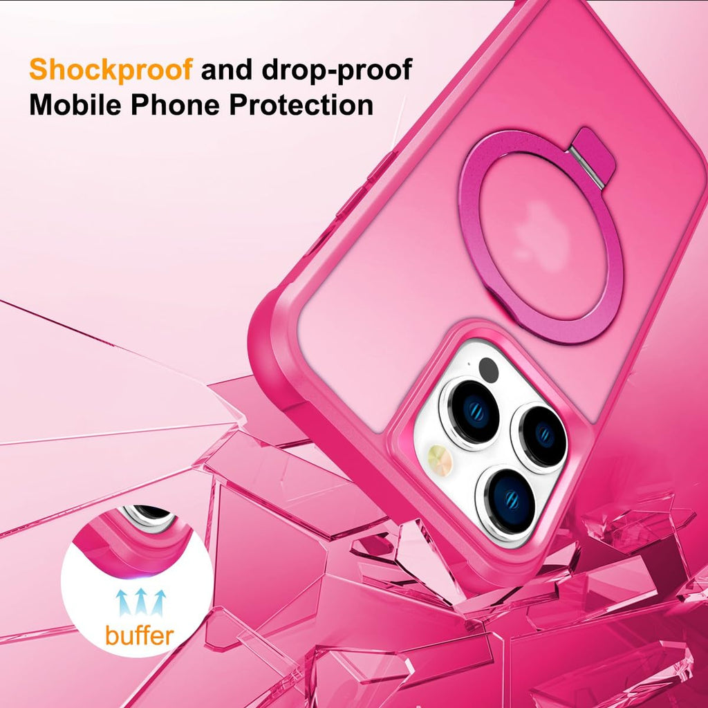 CHAOFEnG マグネット対応 iPhone 13 Pro Max ケース スタンド付き [軍用グレード落下テスト済み][マグネット対応] リング 透明 スリム ハードバック ソフトエッジ、ローズレッド