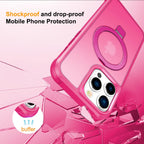 CHAOFEnG マグネット対応 iPhone 13 Pro Max ケース スタンド付き [軍用グレード落下テスト済み][マグネット対応] リング 透明 スリム ハードバック ソフトエッジ、ローズレッド