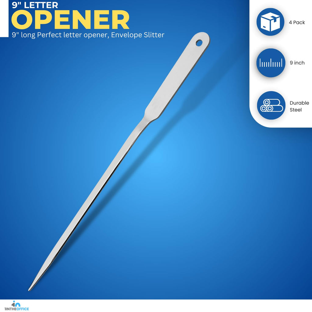 1InTheOffice Letter Opener, Stainless Steel Envelope Opener, Stainless Steel Hand Envelope Slitter (4 Pack)
