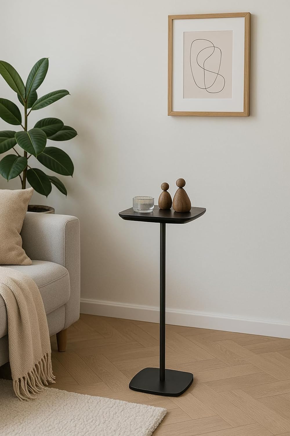 Modern Martini Pedestal Side Table - Small Metal Cocktail Stand for Living Room, Bar, or Small Spaces - Black End Table (Black)