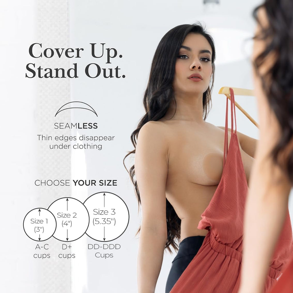 Nippies Nipple Covers for Women - Sticky Adhesive Silicone Pasties - Reusable Pasty Nipple Cover with Travel Box