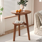 Solid Wood Round Side Table with 2 Open Shelves – Decorative Nightstand & Coffee Table for Bedroom, Living Room, or Study(Brown)