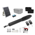 JUJIANG C026 Solar Gate Opener with Batteries & Solar Panel for Dual Swing Gates Up to 1540lb Automatic Gate Opener with Remote Complete Kit Medium Duty Electric Gate Opener Solar Powered 60W Motor