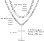 SENRAN Layered Cross Necklace for Men Boys Stainless Steel Layered Cuban Link Chain 16-24 inch Christian Cross Pendant Religious Jewelry Gifts