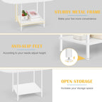 White Coffee Table for Living Room, Small Oval Coffee Table with Storage and Wood Tabletop, Mid Century Round Center Table for Small Space, Home Office