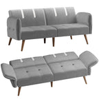 Shintenchi Futon Sofa Bed, Velvet Foldable Couch Reclining Sleeper w/Removable Armrests, Upholstered Loveseat w/Folding Cup Holders for Home, Office, Dark Gray