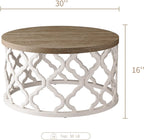 karlott Farmhouse Coffee Table, French Country Round Coffee Table, Distressed Wood Top with Curved Motif Frame Base for Boho, Living Room