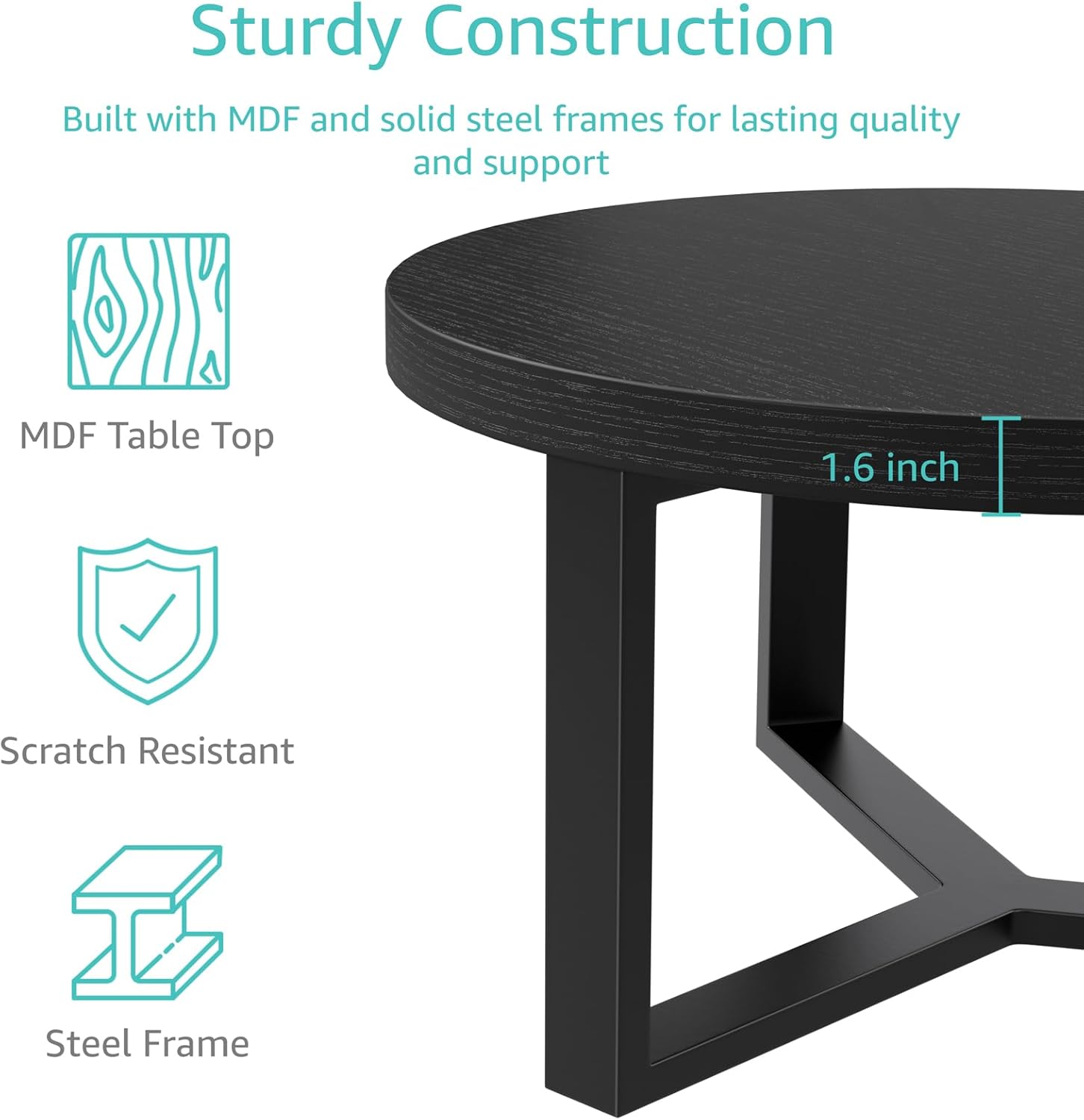 Round Coffee Table with Stools Underneath - 30 Inch Small Modern Tables Set with 3 Chairs Ottomans Seating Seats Black Wood