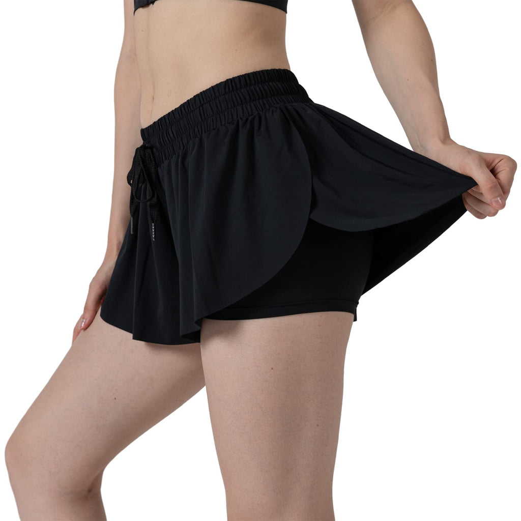 2-pak pigers atletiske løstsiddende shorts med spandexforing 2-i-1 børne sommerfugleskørt shorts til dans, løb og sport