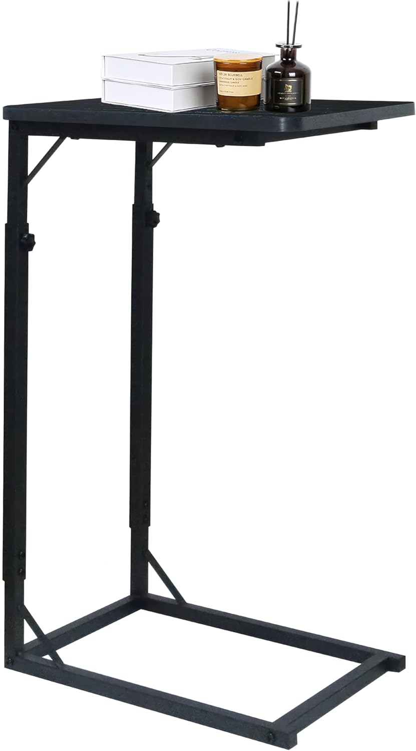 Premium Adjustable C Shaped End Table, Mini Side Tables for Couch and Sofa, Small Coffee Table with Metal Frame, Beautiful and Practical Sidekick for Your Living Room, Bedroom, Bedside, Rustic Black